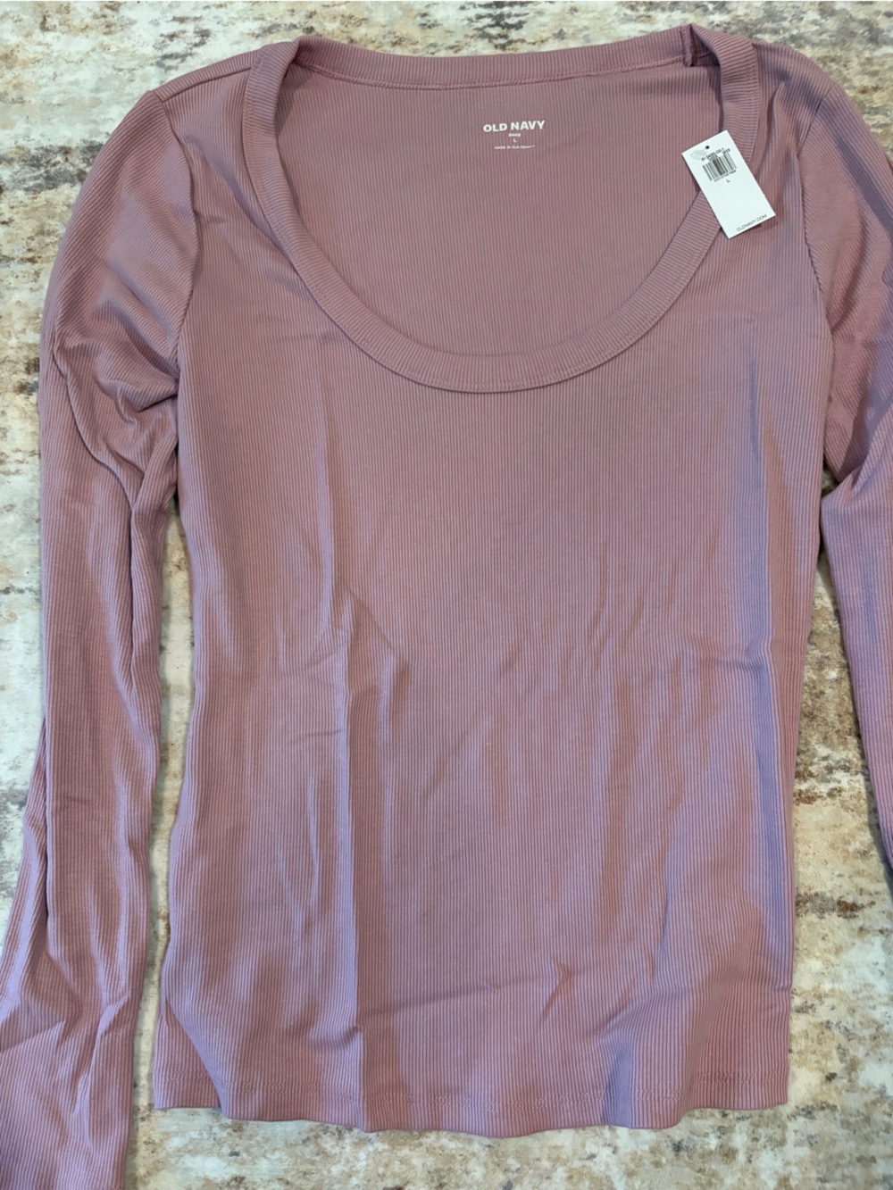 Old Navy Dusty Mauve Ribbed Scoop-Neck Long Sleeve Top